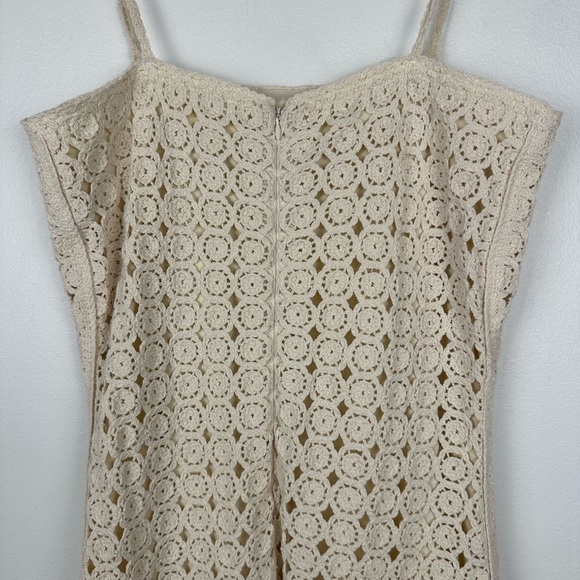 Torn by Ronny Kobo Neutral Boho Crocheted Fringe Midi Dress Size L - Picture 9 of 10